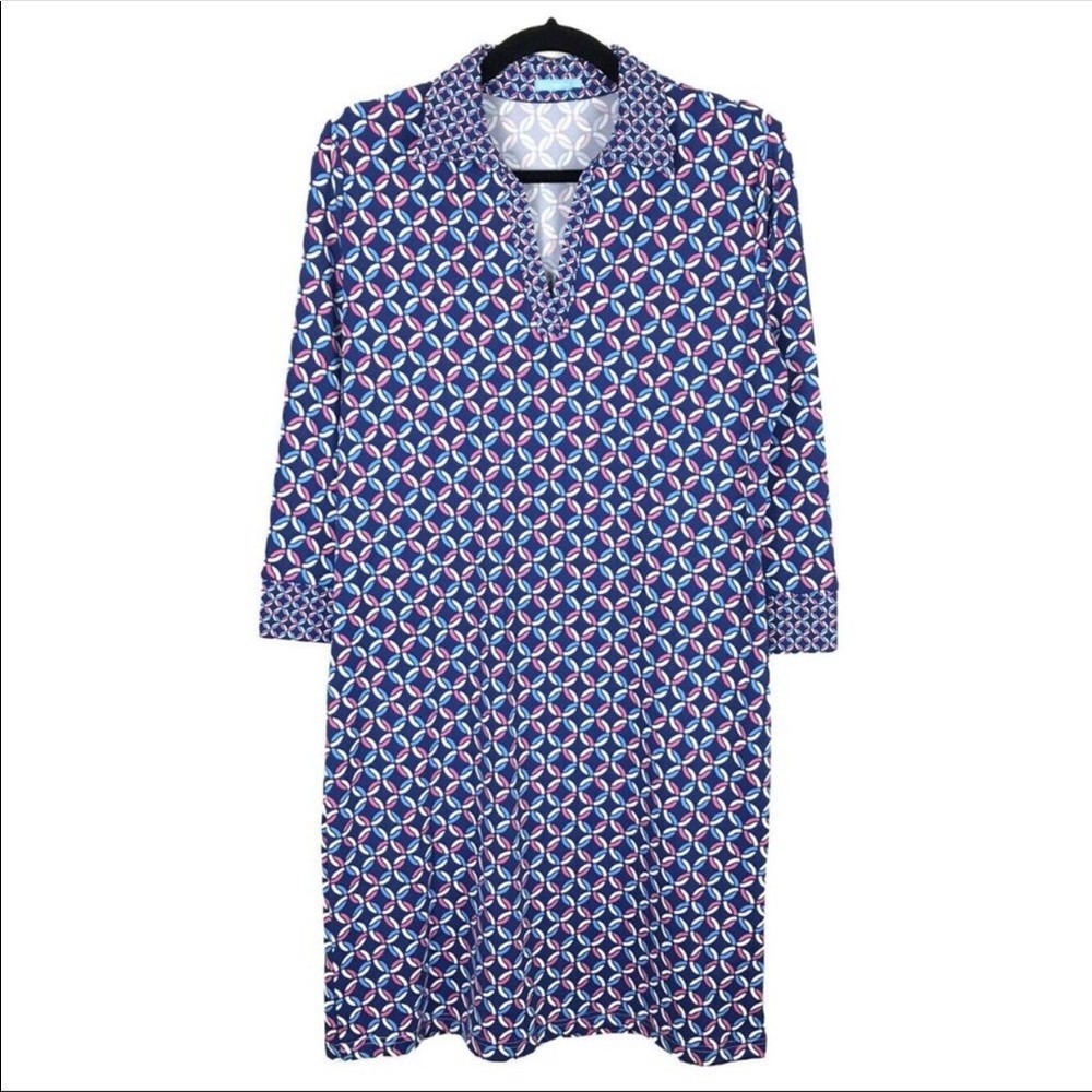 J McLaughlin Catalina Cloth Polo Dress Nautical Print Sz Medium Coastal Resort - Picture 1 of 8